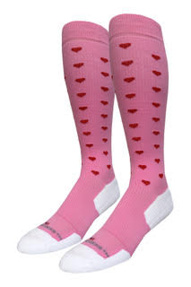 Wide Calf Compression - Pink with Red Hearts